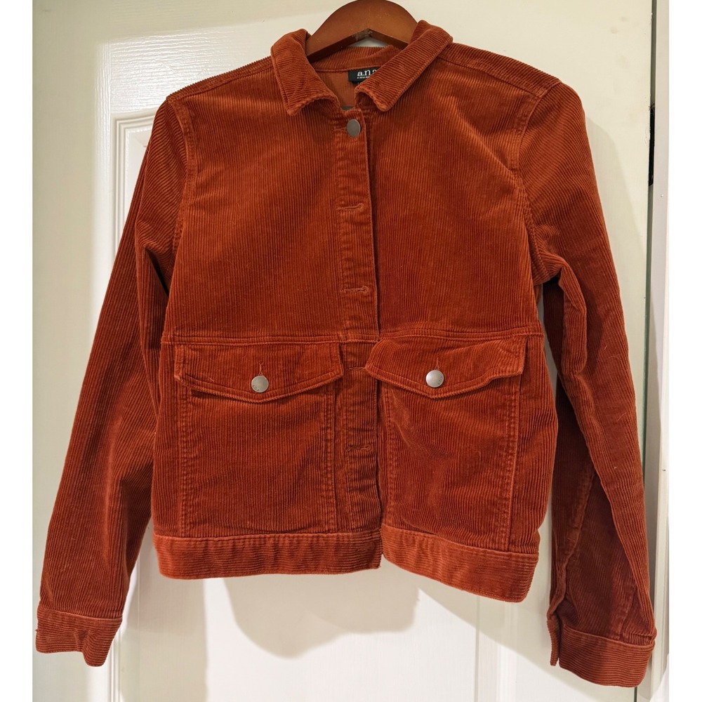 ANA A New Approach Burnt Orange Corduroy Trucker Jacket Womens Medium